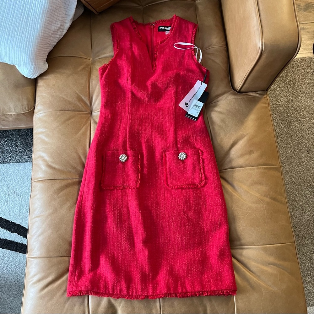 NWT Karl Lagerfeld Red Tweed-like Dress